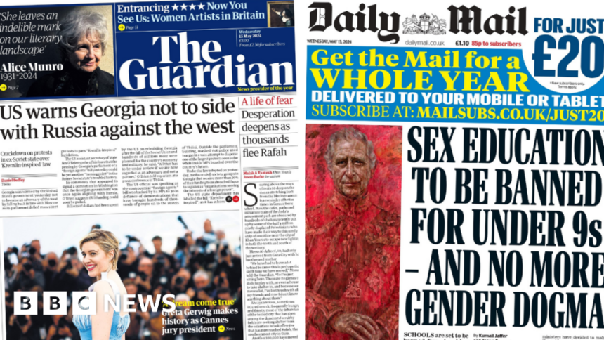 The Papers: King's new portrait and US warnings to Georgia