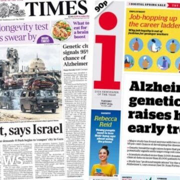 Newspaper headlines: ‘No truce yet’ in Gaza and Alzheimer’s treatment hope