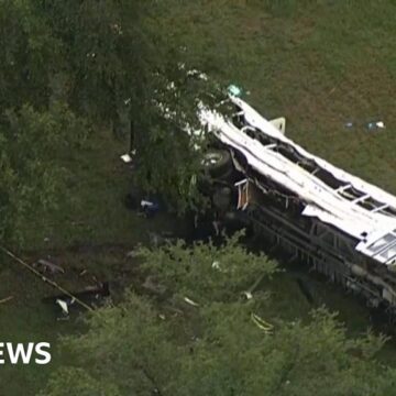 Aerial video shows scene after deadly Florida bus crash