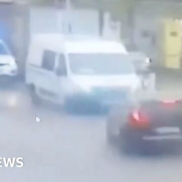 Moment car rams into French police van in ambush