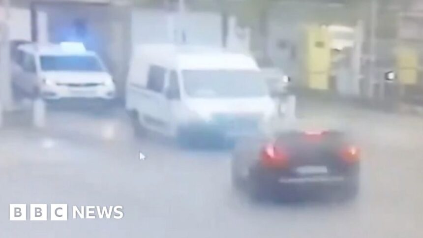 Moment car rams into French police van in ambush