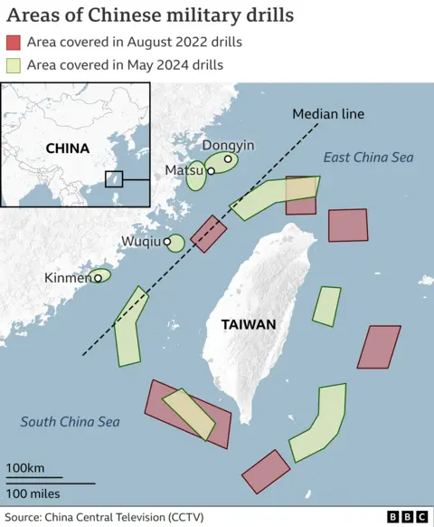 Map of Taiwan and Chinese coast