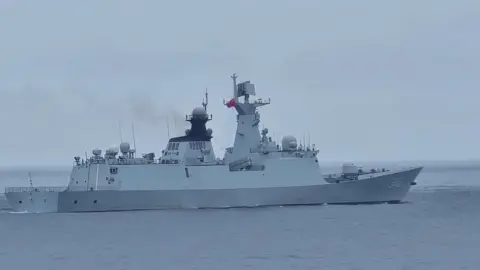 Taiwan Coast Guard A Chinese warship navigates on waters near Pengjia Islet in northern Taiwan, in this handout image released May 23, 2024