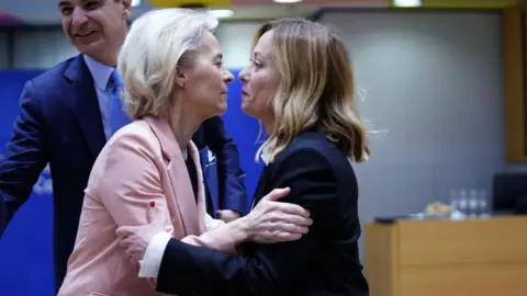 Pier Marco Tacca/Getty Images Ursula von der Leyen, President of European Commision and Giorgia Meloni, Italian Prime Minister attend the European Council Meeting on March 21, 2024 in Brussels, Belgium