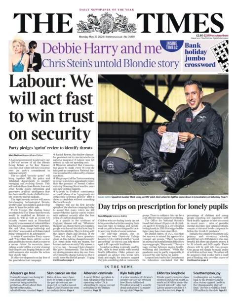The headline on the front page of the Times reads: "Labour: We will act fast to win trust on security"