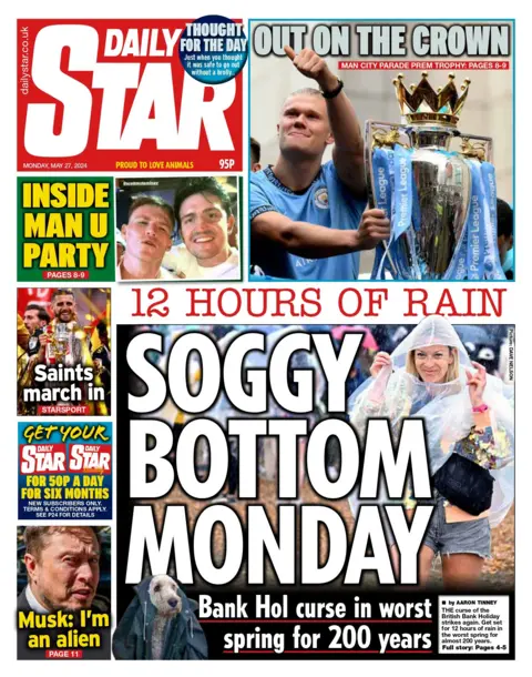 The headline on the front page of the Daily Star reads: "Soggy bottom Monday"