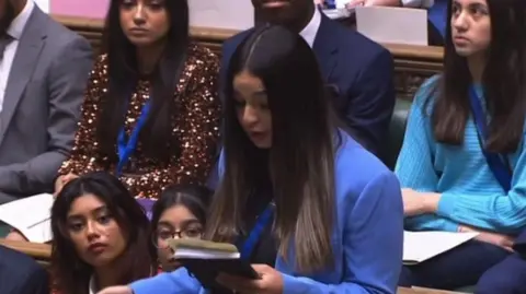 UK Parliament Ayah Mamode speaks at a Youth Parliament session in the House of Commons