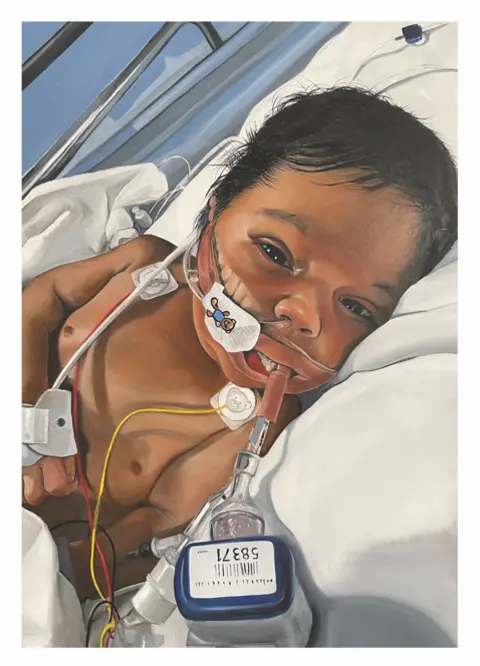 Leanne Pearce, Connecting Hearts exhibition Painting of Indigo in hospital