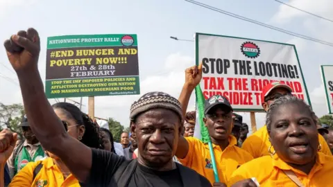 Reuters Nigeria Labour Congress (NLC) protest against the high cost of living and massive suffering following a hike in petrol and devaluation of the Naira in Lagos, Nigeria February 27, 2024