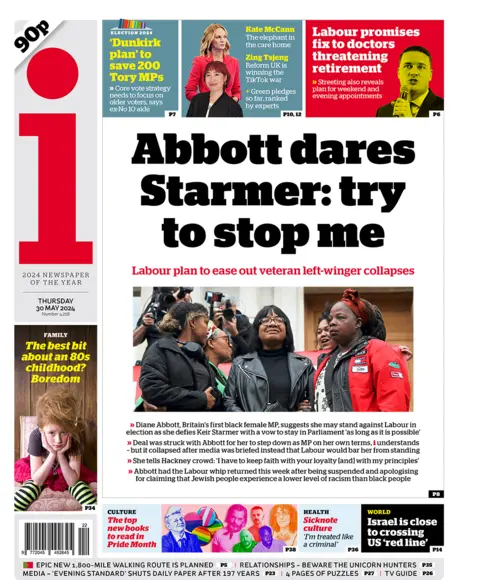 The i newspaper front page: "Abbott dares Starmer: try to stop me"