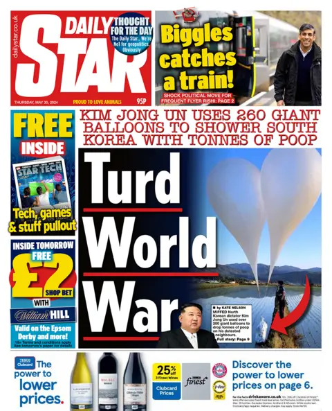 The headline on the front page of the Daily Star reads: "Turd world war". 
