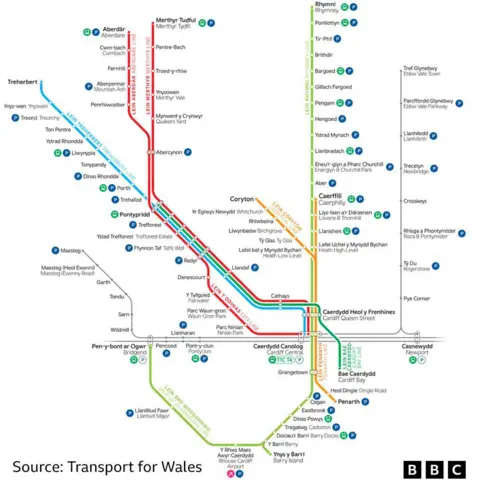 Transport for Wales Transport for Wales map of valleys lines