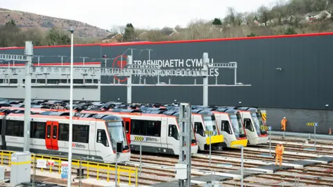 Transport for Wales Trains parked up at a station