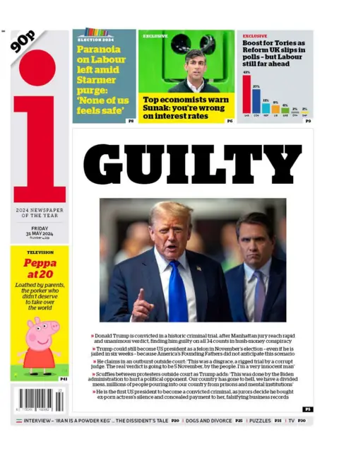 The headline on the front page of the i reads: "Guilty"