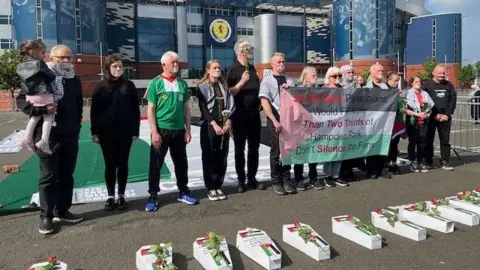 Protesters outside Hampden