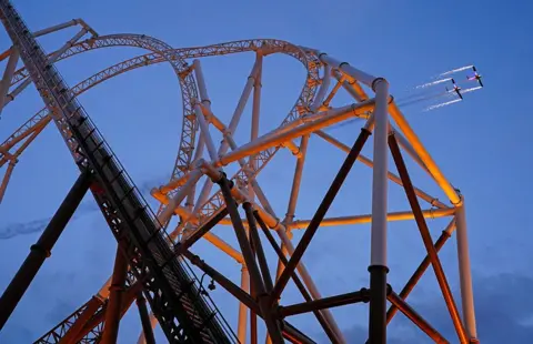 PA Media Planes fly behind Hyperia rollercoaster in Thorpe Park on 23 May