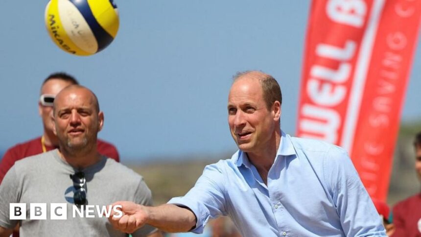 Prince William joins volleyball game on Newquay beach