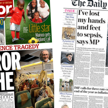 The Papers:  'Terror in the sky' and 'I've lost my hands and feet to sepsis'