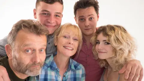 BBC Outnumbered stars Hugh Dennis, Daniel Roche, Claire Skinner, Tyger Drew-Honey and Ramona Marquez