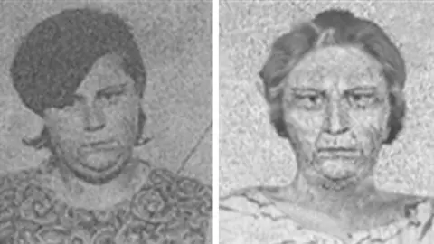 Bedfordshire Police Grainy black and white image of Tina Whittamore as a teenager next to a grainy and black and white image created by police of what she could look like today