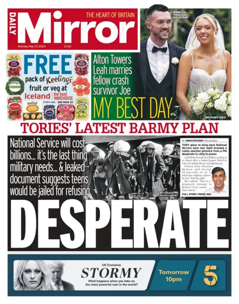 The headline on the front page of the Daily Mirror reads: "Desperate"