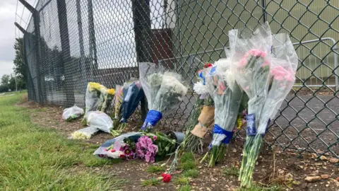 Jake Zuckerman flowers laid outside BBMF hanger at RAF Coningsby