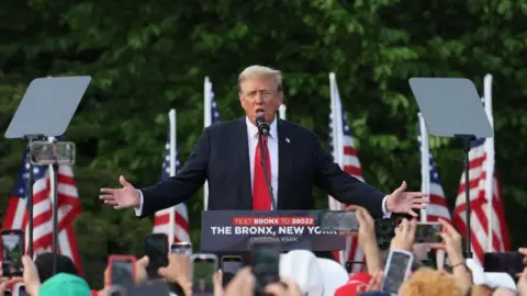 Reuters Former U.S. President and Republican presidential candidate Donald Trump holds a campaign rally at Crotona Park in the Bronx