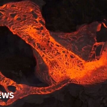 Mesmerising lava rivers as Icelandic volcano erupts