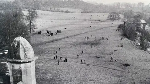 Dorothy Coulter/Killymoon Castle A photo of American soldiers playing baseball on the front lawn of Killymoon Castle