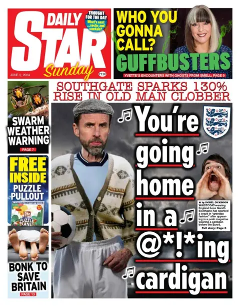 The headline in the Daily Star reads: You're going home in a cardigan