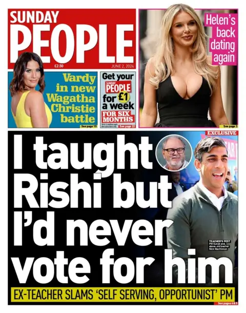 The headline in Sunday People reads: I taught Rishi Sunak but I'd never vote for him