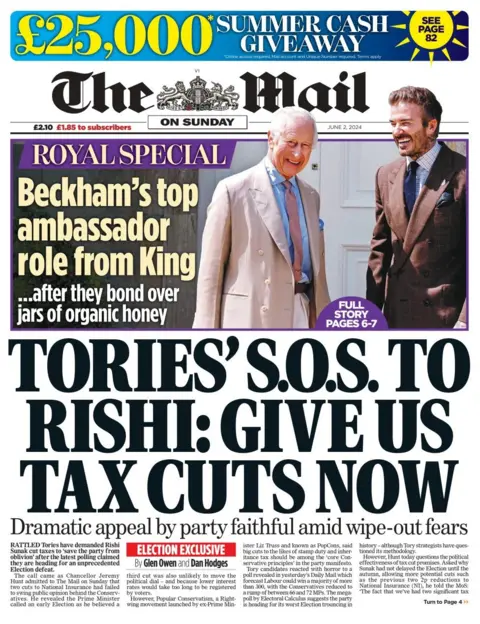 The headline in the Mail on Sunday reads: Tories' SOS to Rishi: Give us tax cuts now