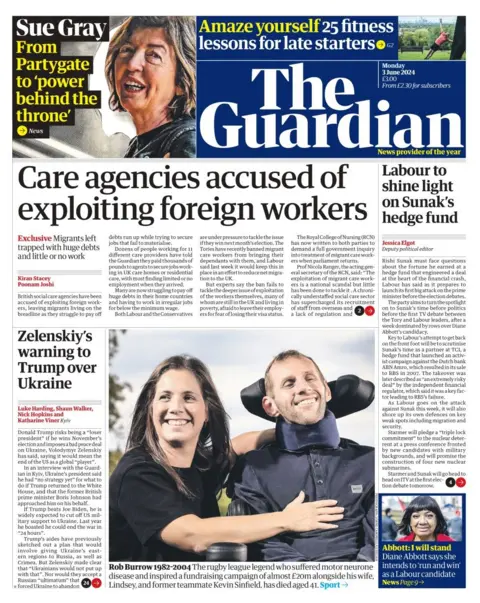 The headline in the Guardian reads: Care agencies accused of exploiting foreign workers