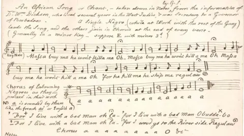 Supplied An 18th century song in note form on an old manuscript