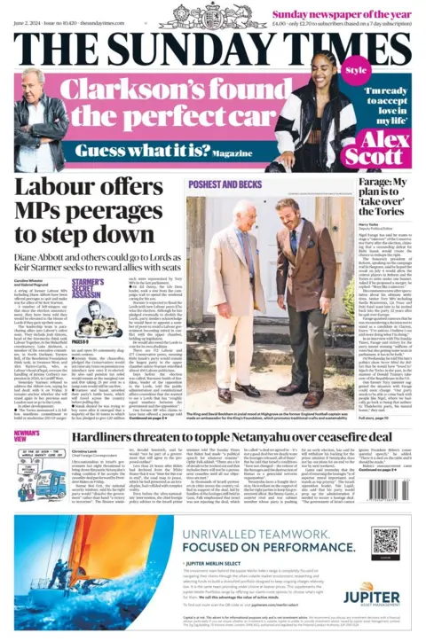 The headline in the Sunday Times reads: Labour offers MPs peerages to step down